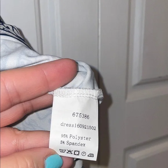 Blue and White Off-Shoulder Dress- Medium - Picture 6 of 6